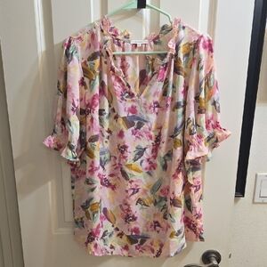 Pleione Pink Flutter Sleeve Blouse